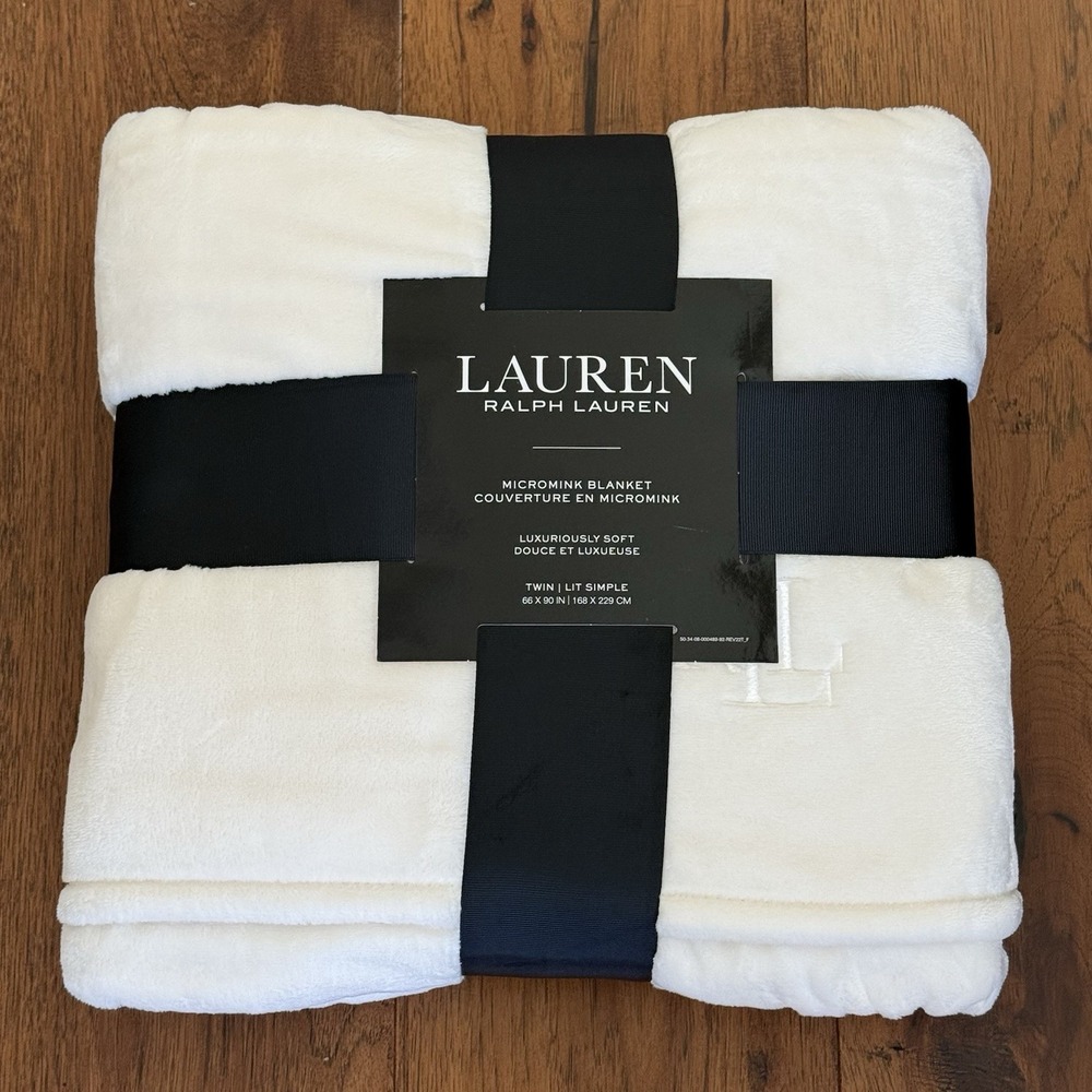 Lauren Ralph Lauren Twin Micromink Blanket 66" X 90" Luxurious Hollywood Cream
